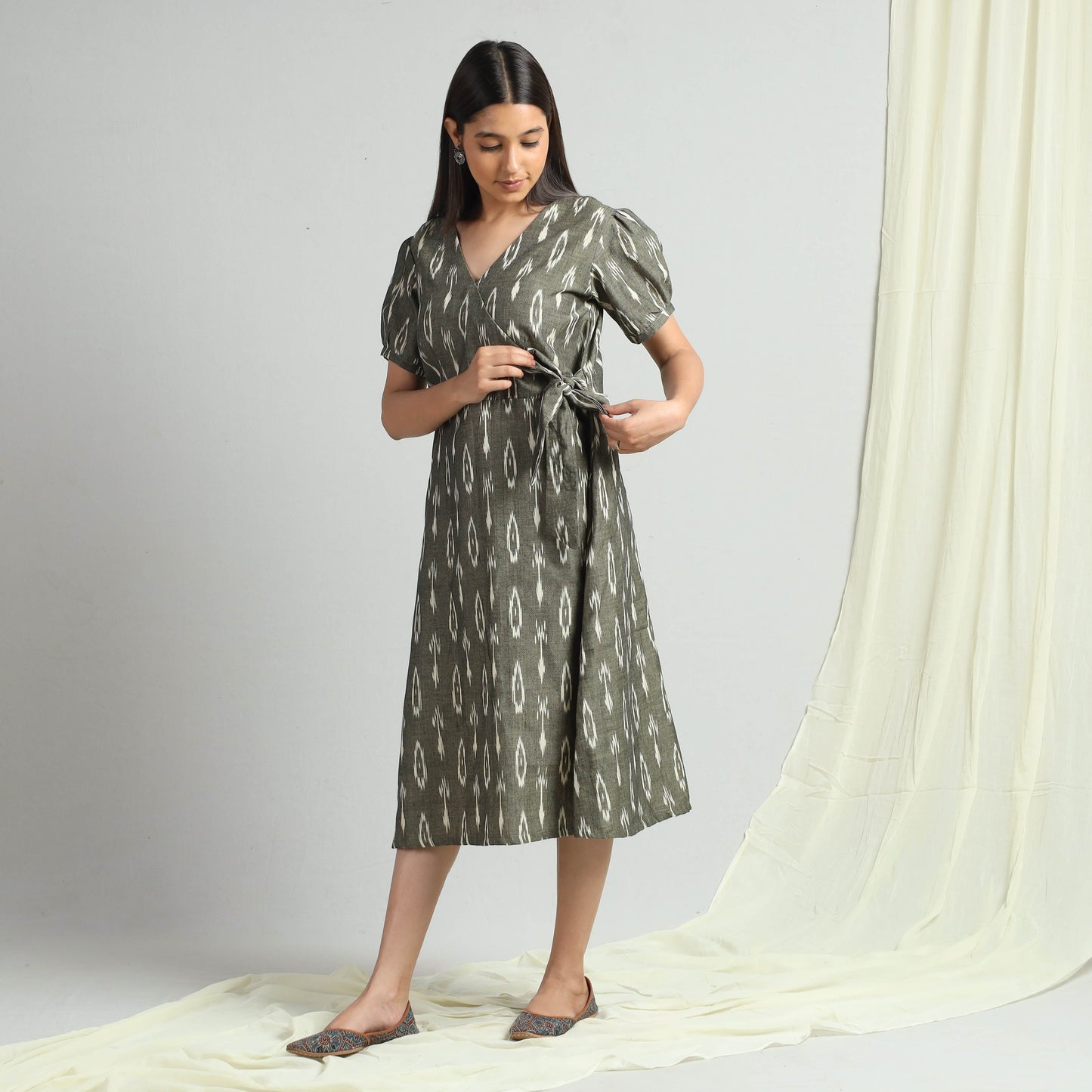 Grey - Pochampally Ikat Weave Cotton Dress