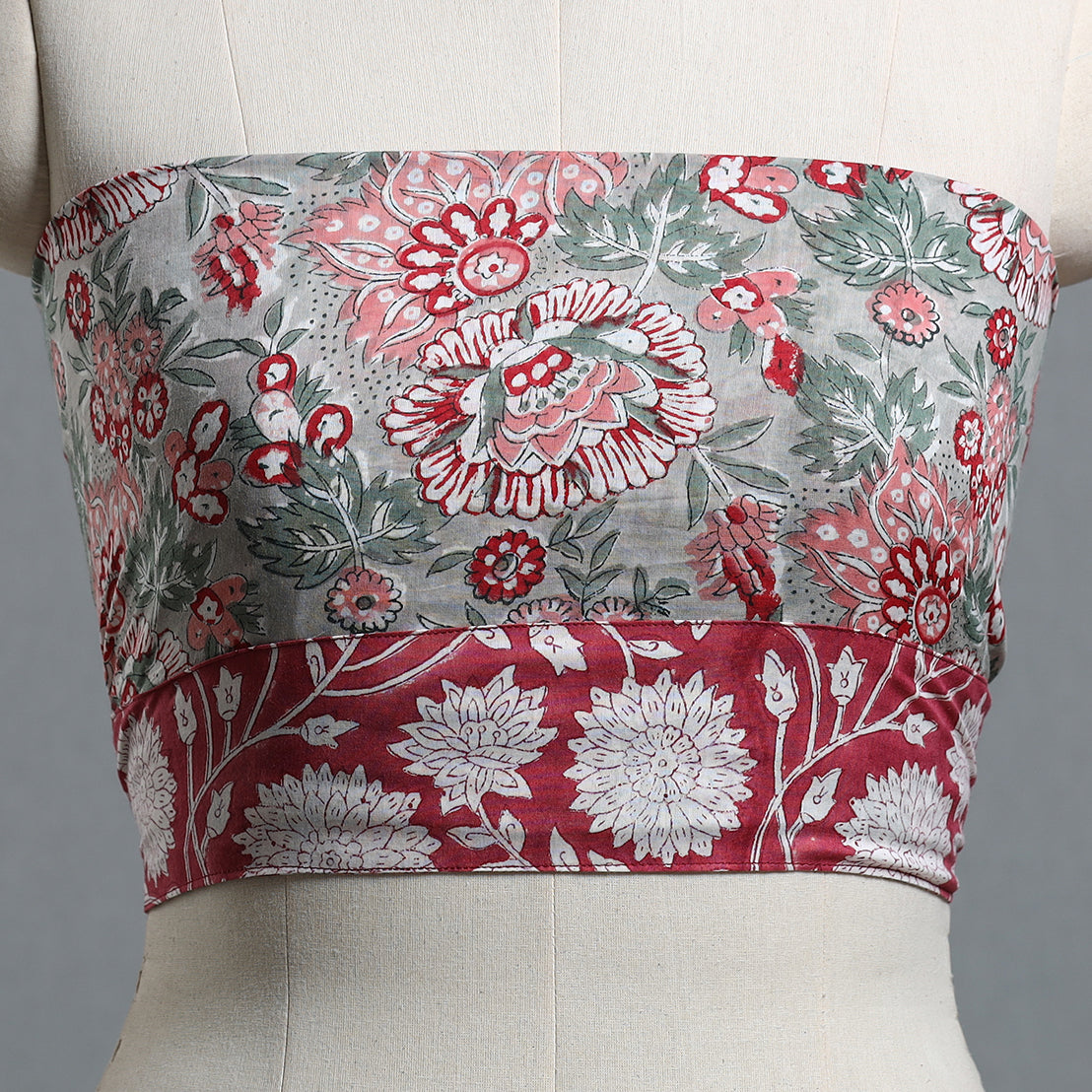 Grey - printed cotton blouse piece 47 - handcrafted