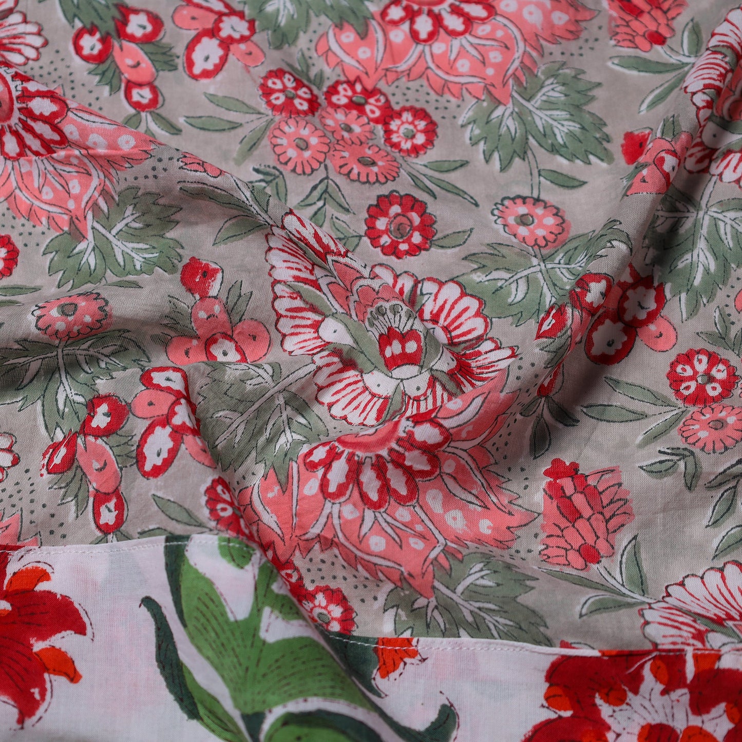 Grey - printed cotton blouse piece 77 - handcrafted