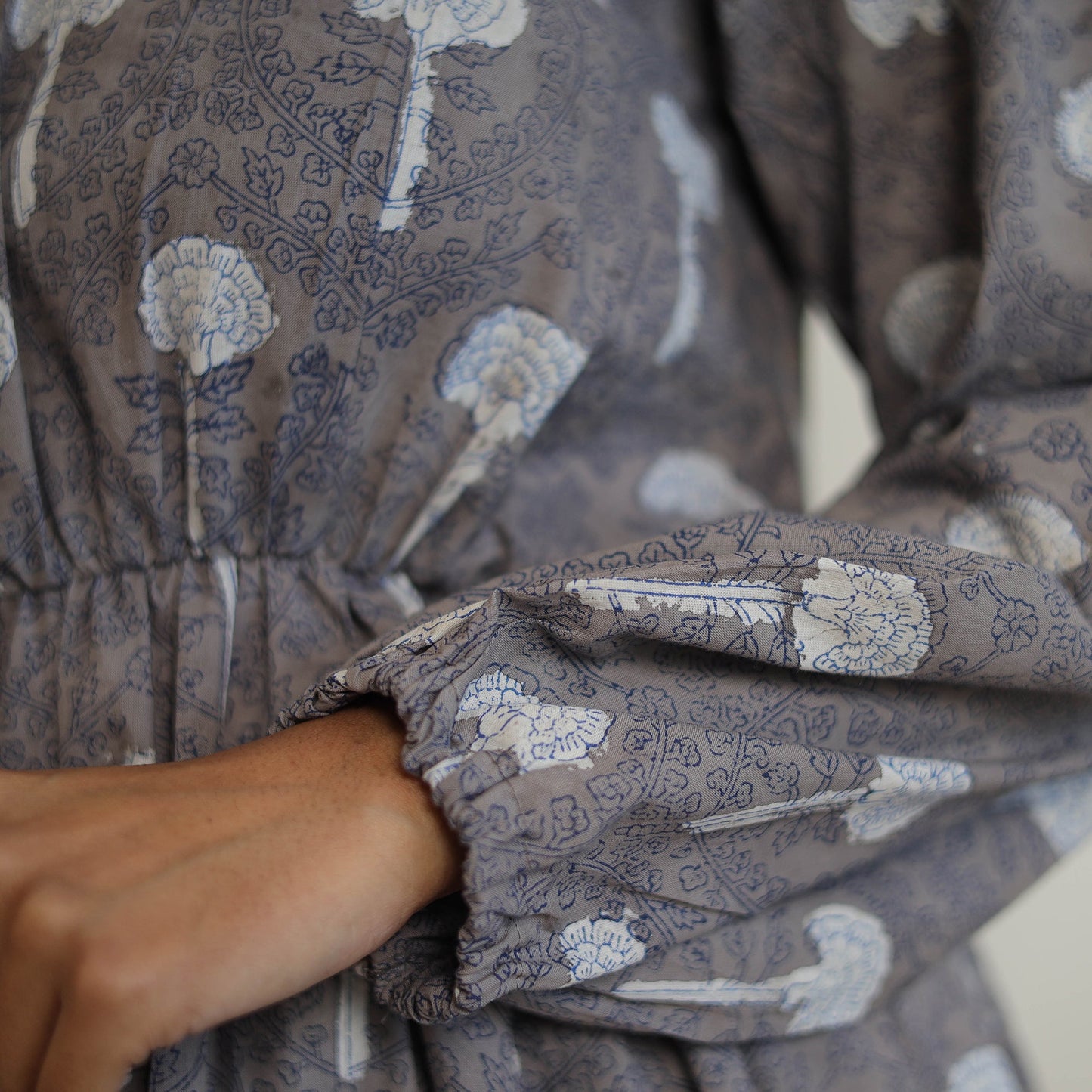 Buy Grey Block Printed Cotton Fit & Flare Bagru Dress