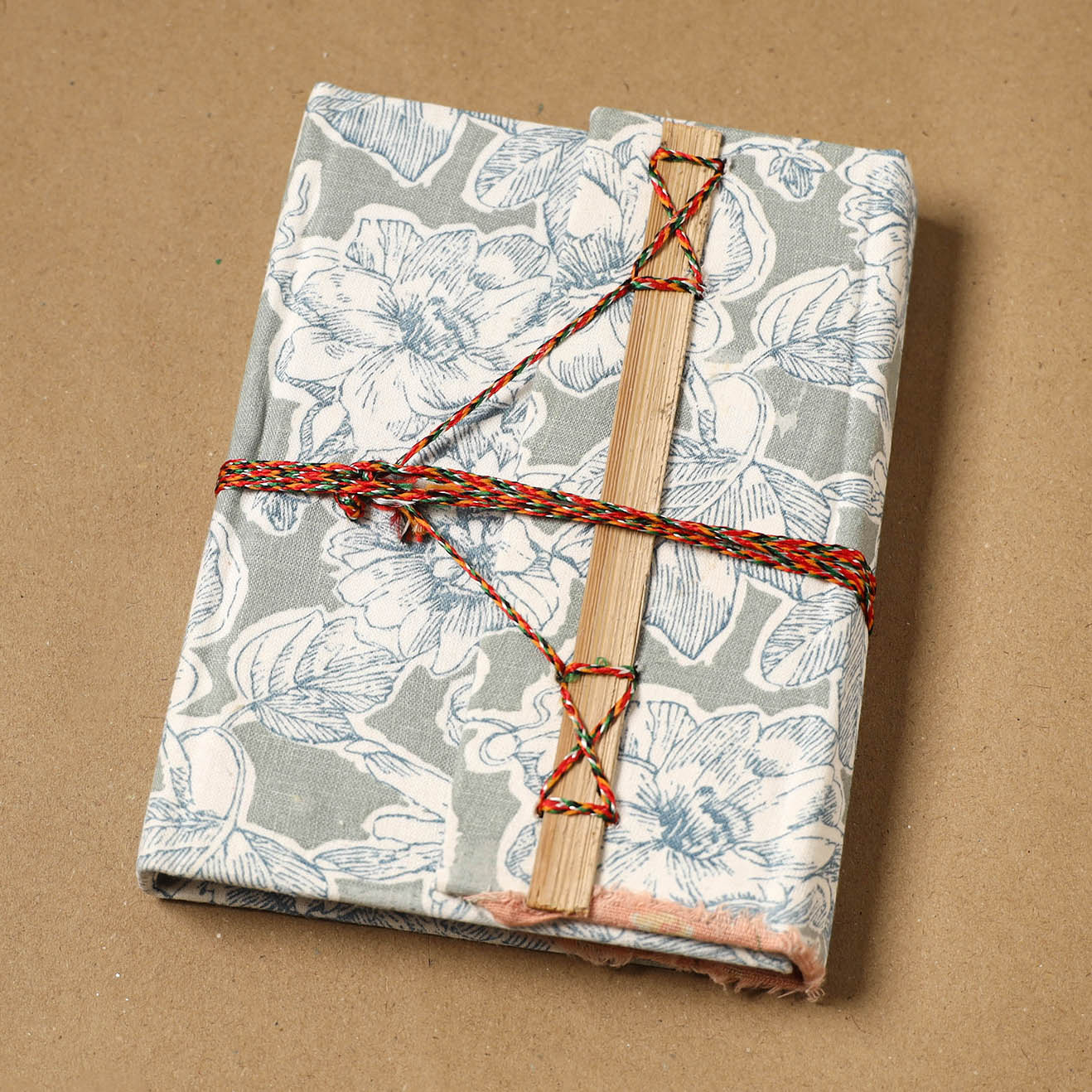 Printed fabric cover handmade paper notebook with thread