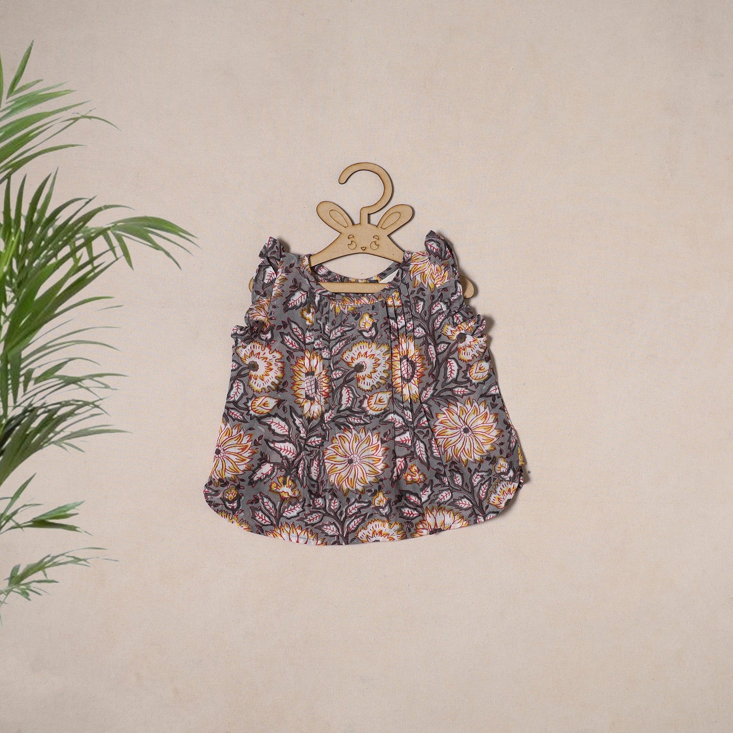 Grey - pure cotton baby girls floral top & shorts (6-12