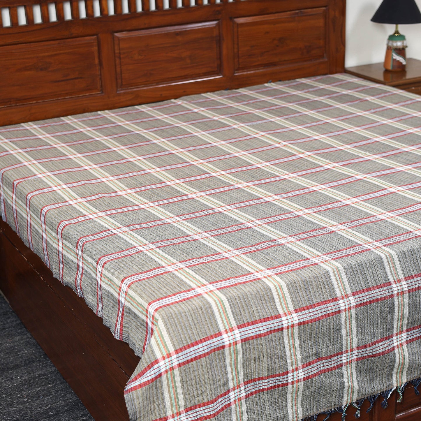 Buy Grey Pure Handloom Double Cotton Bed Sheet