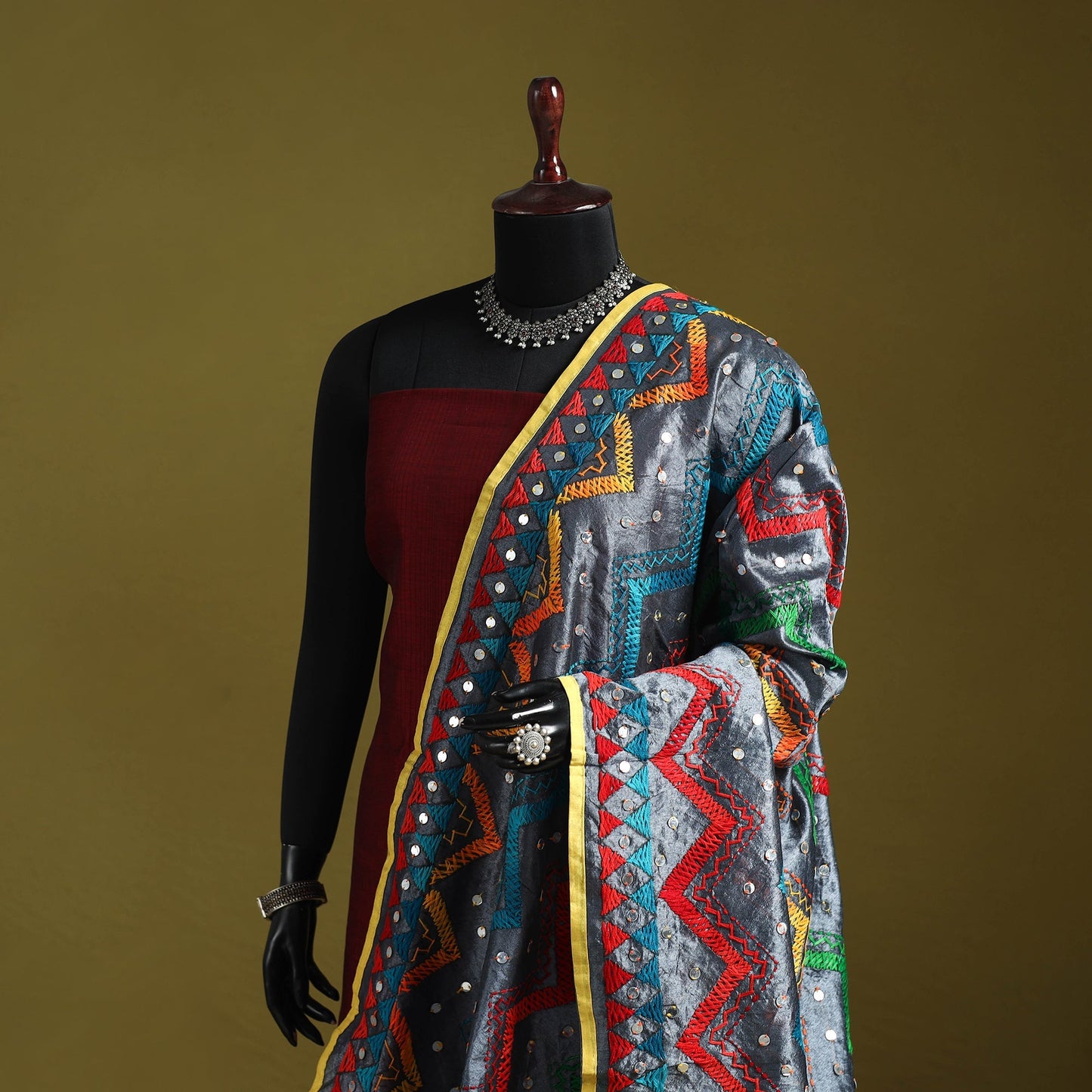 Ranihati chanderi silk zig zag hand embroidery dupatta 24