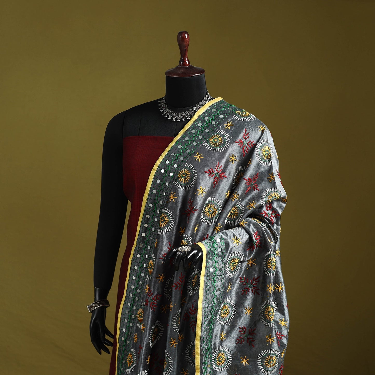 Ranihati chapa work chanderi silk hand embroidery dupatta