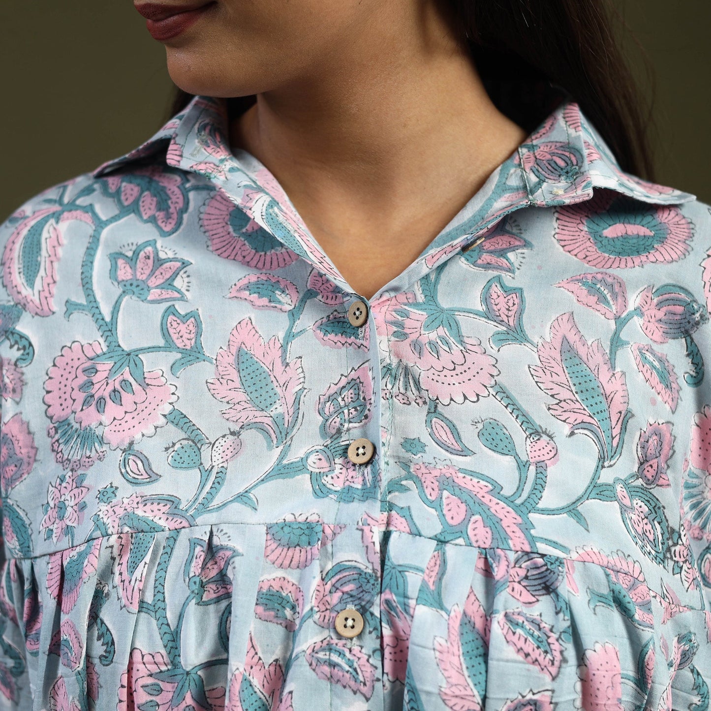 Grey Sanganeri Block Print Cotton Crop Top