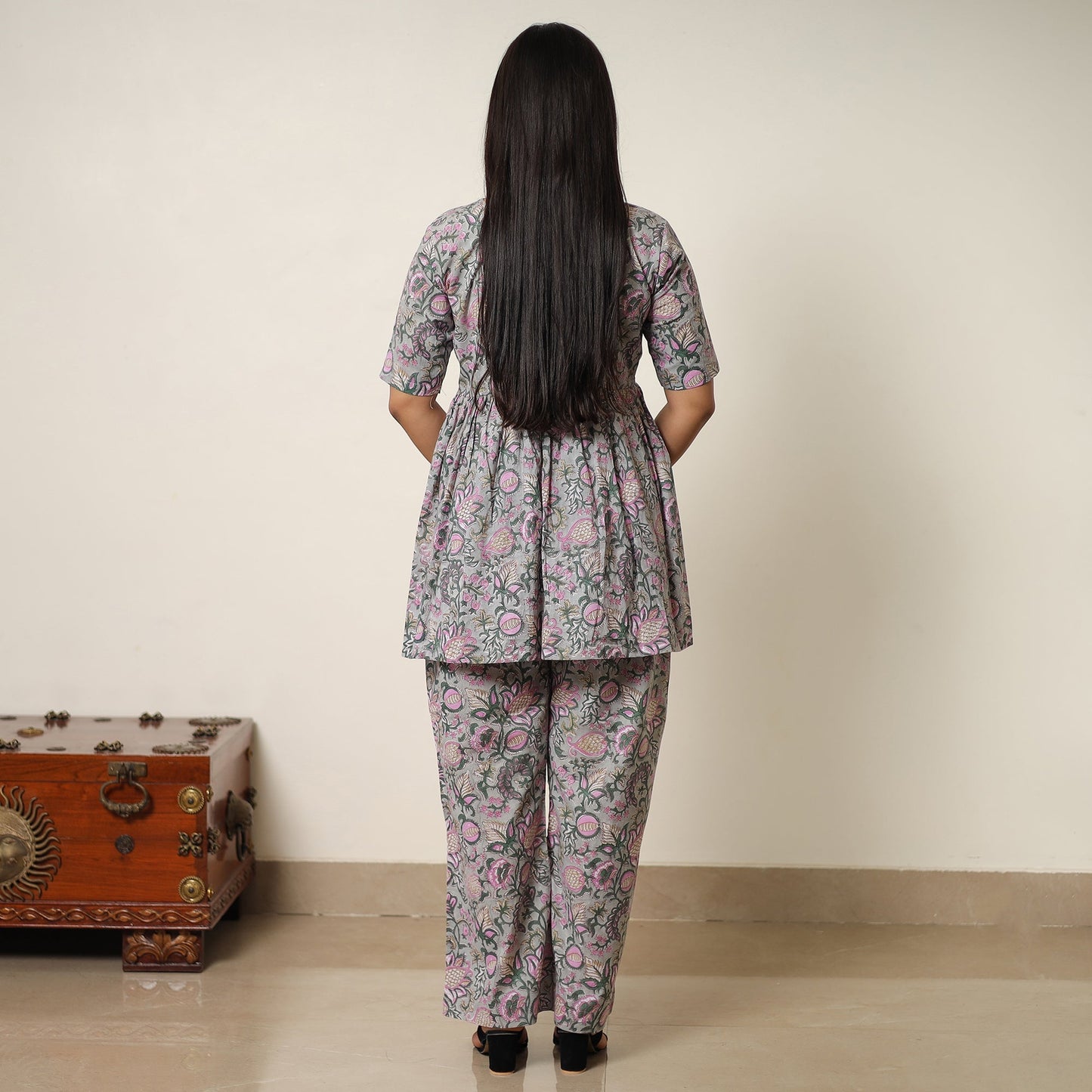 Grey - sanganeri block printed cotton co-ord set 06