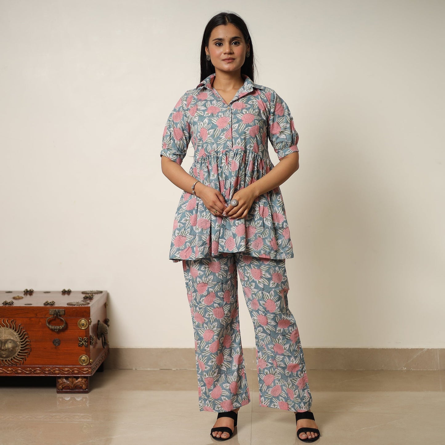Sanganeri Block Printed Cotton Co-Ord Set 16 Online at iTokri.com