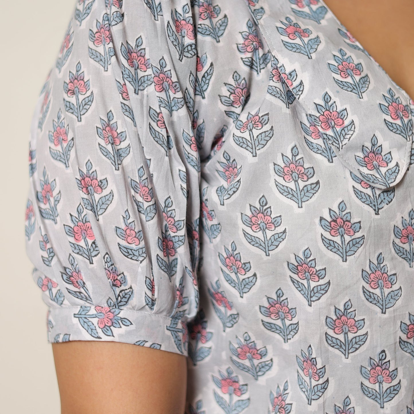 Grey - sanganeri block printed cotton co-ord set 25