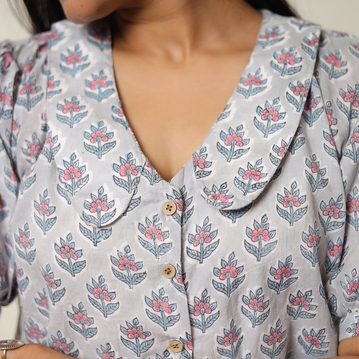 Grey - sanganeri block printed cotton co-ord set 25