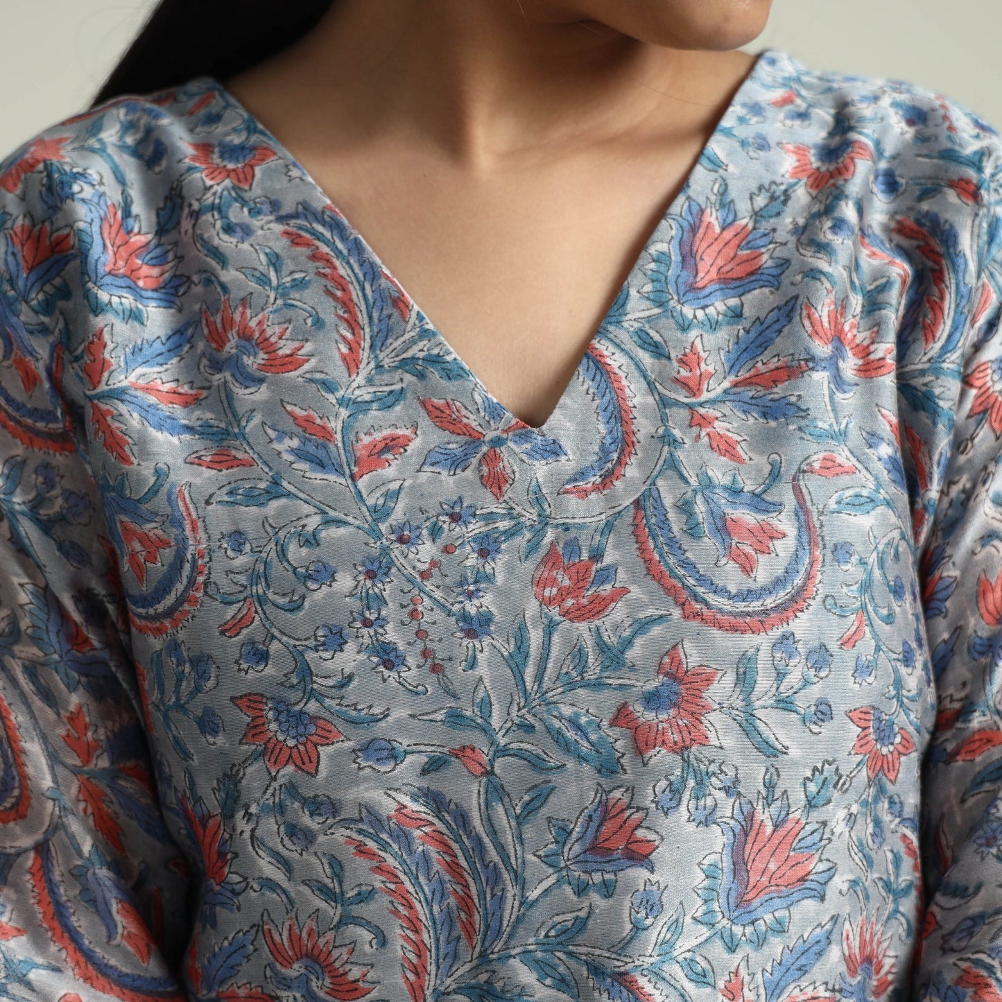 Sanganeri Block Printed Maheshwari Silk Kurta with Palazzo & Dupatta Set Online at iTokri.com