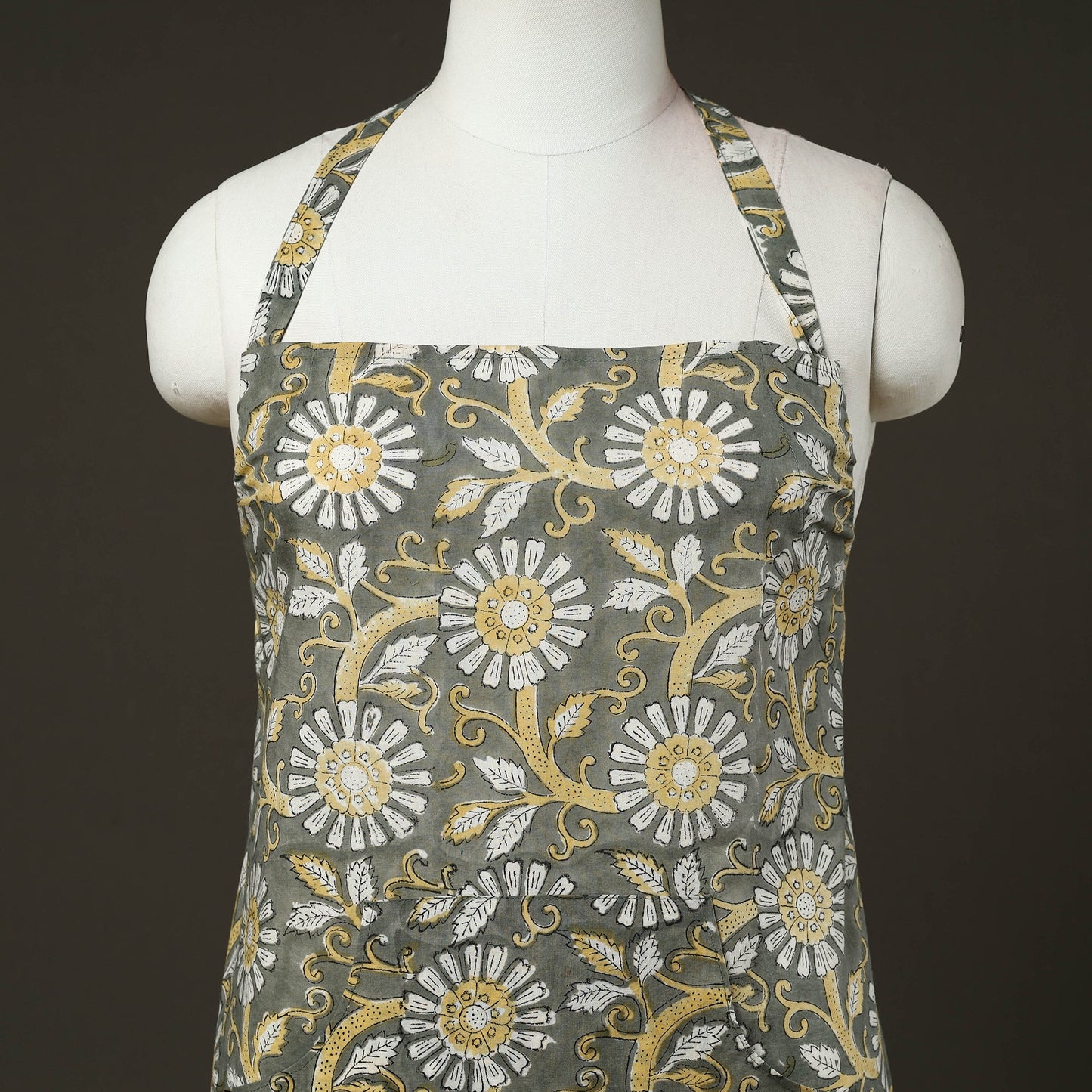 Buy Grey Sanganeri Block Print Cotton Apron with Pocket