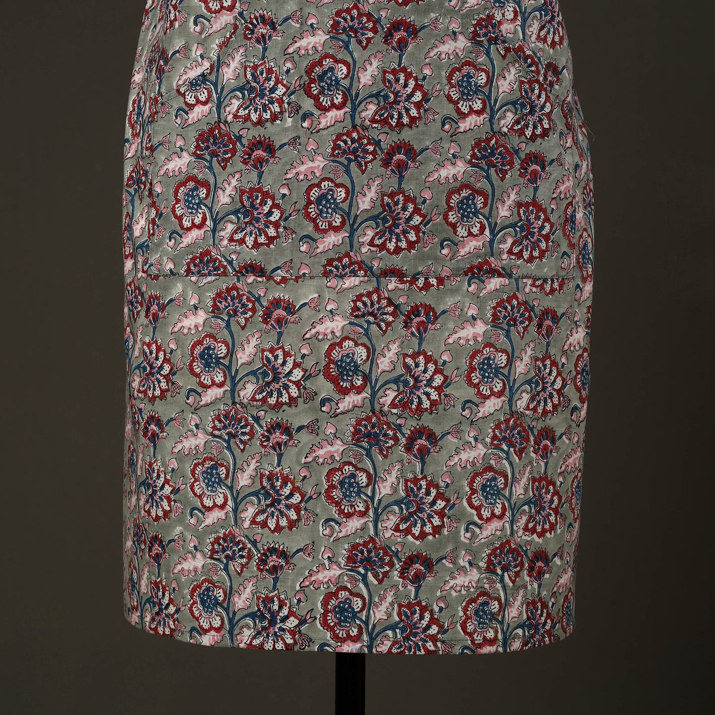Grey Sanganeri Block Print Cotton Apron with Pocket