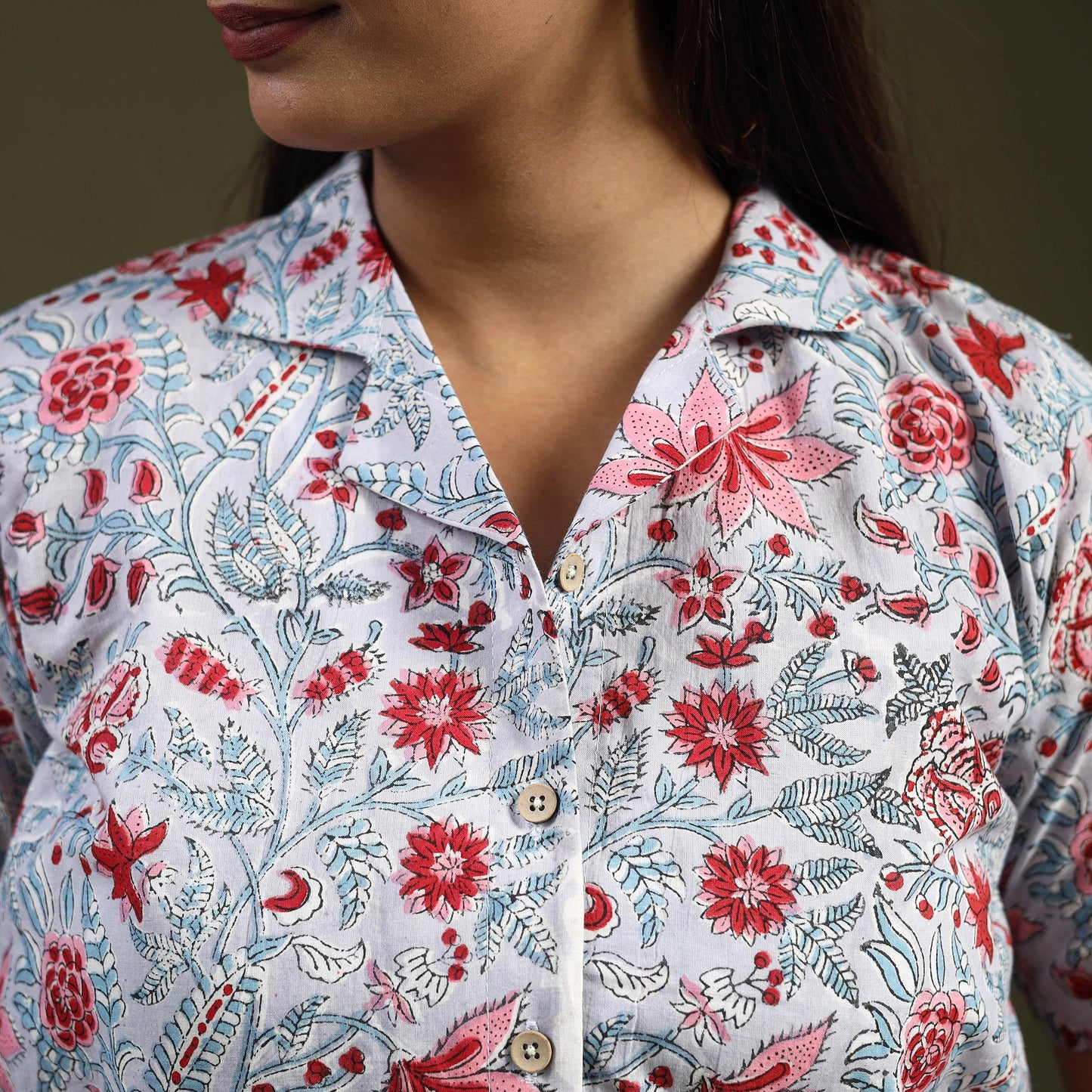 Grey Sanganeri Block Print Cotton Crop Top