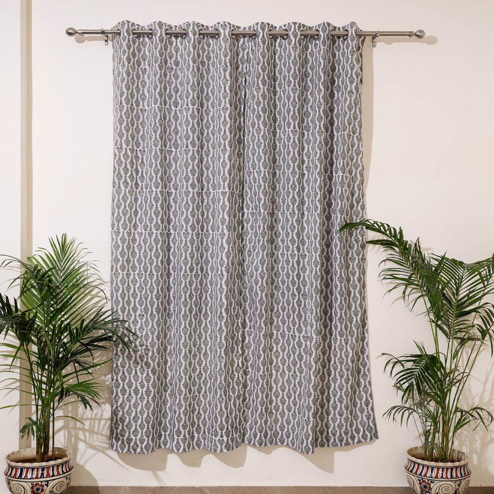 Grey Sanganeri Block Print Pure Cotton Door Curtain