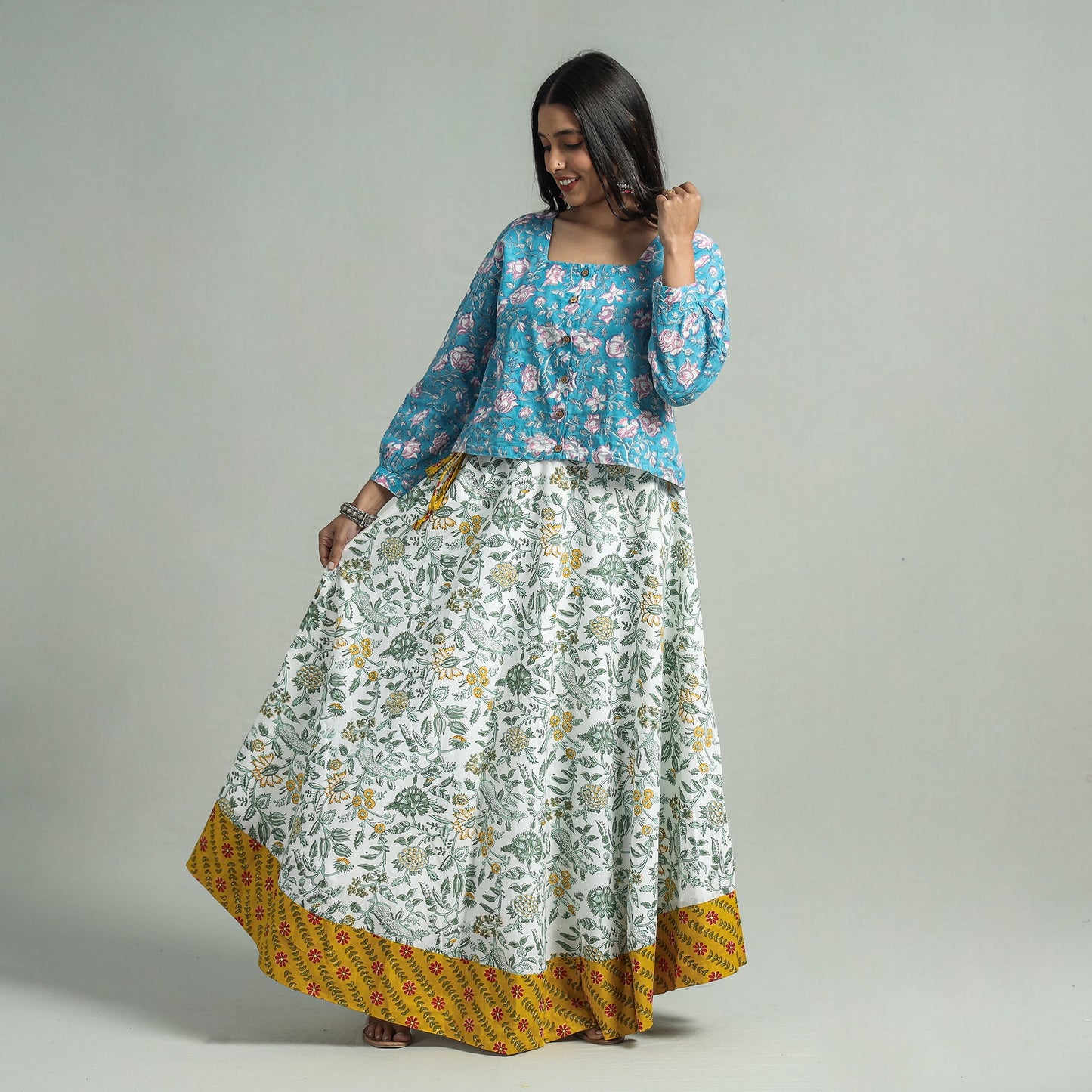 Sanganeri Block Printed Cotton Long Skirt