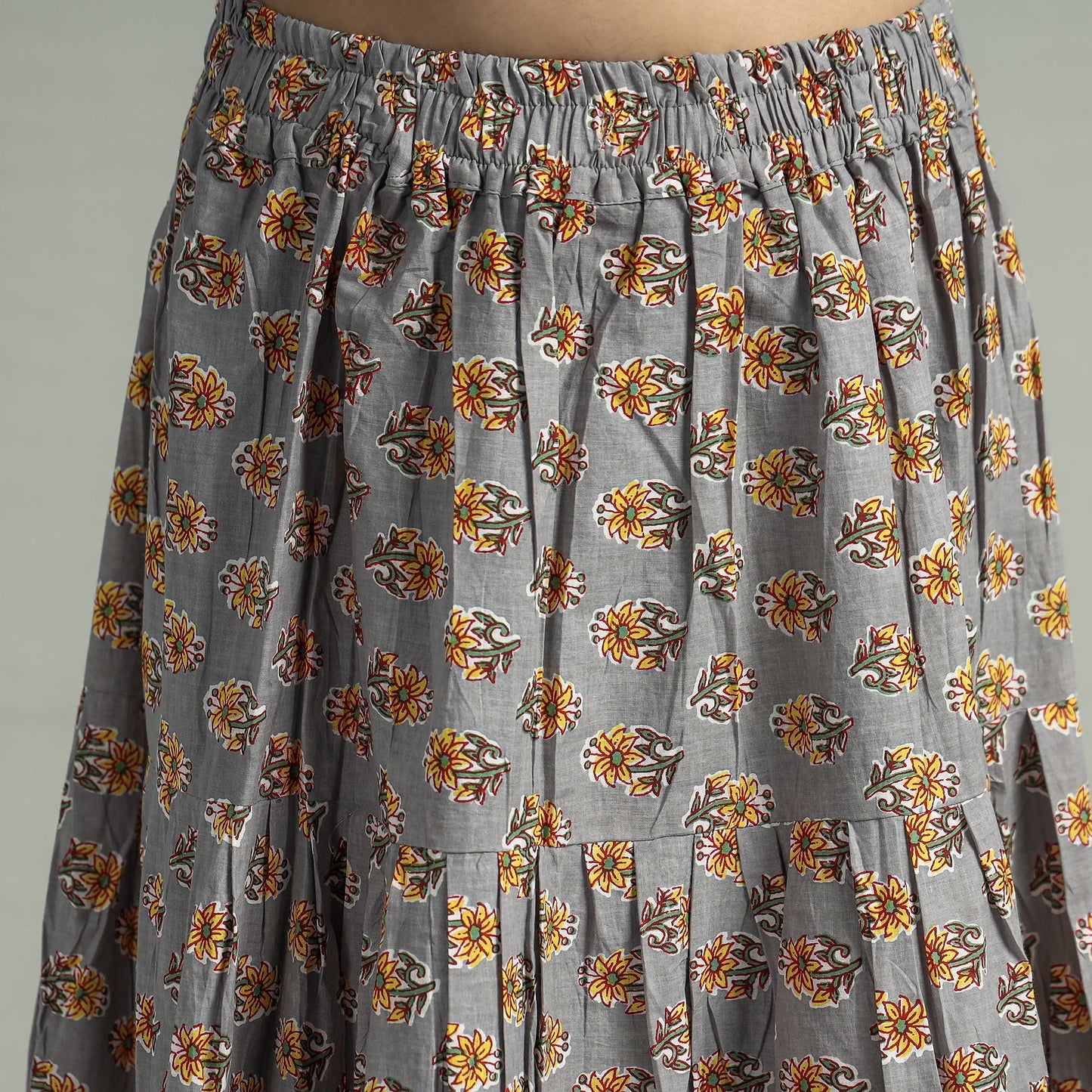 Sanganeri Block Printed Tiered Cotton Long Skirt Online at iTokri.com