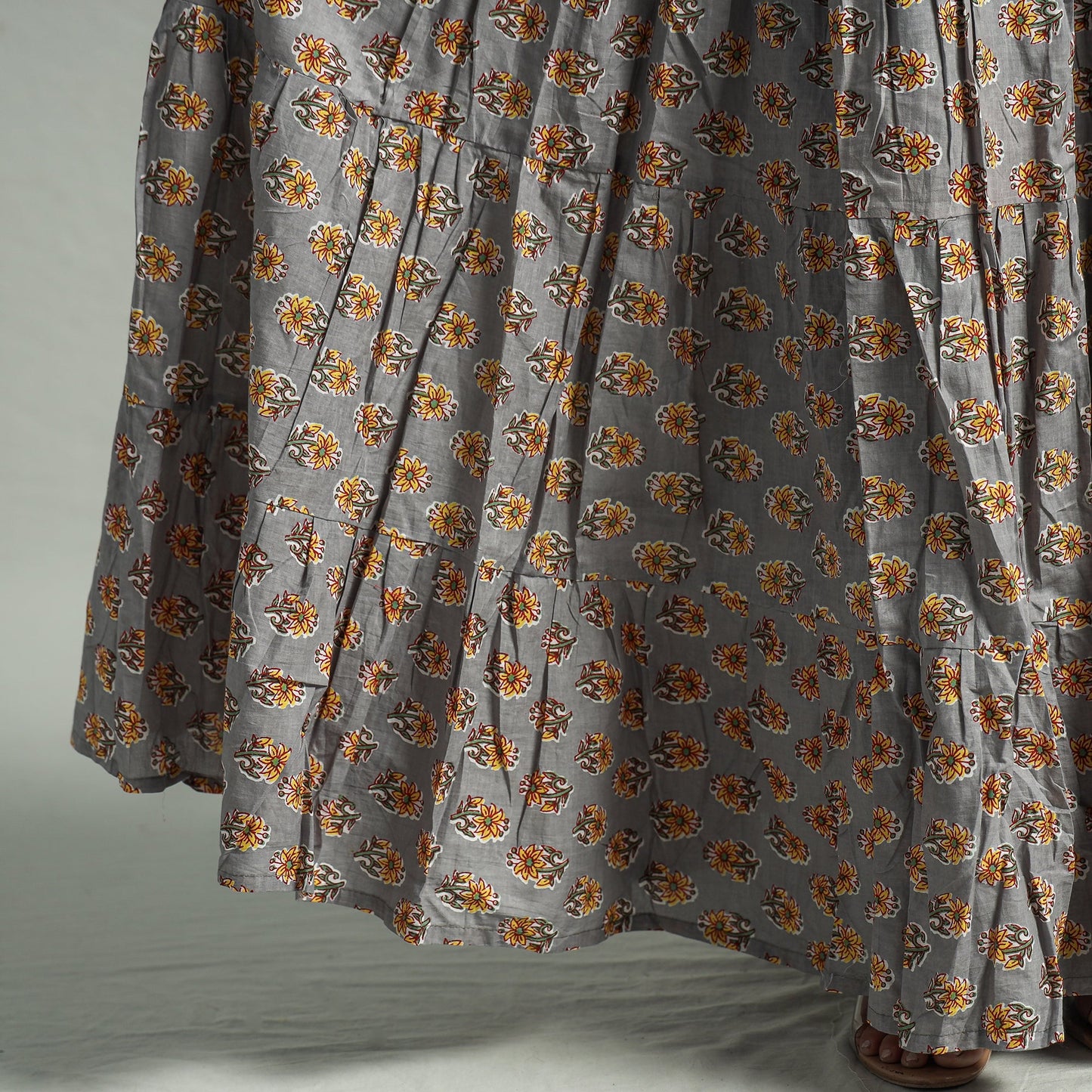 Sanganeri Block Printed Tiered Cotton Long Skirt Online at iTokri.com