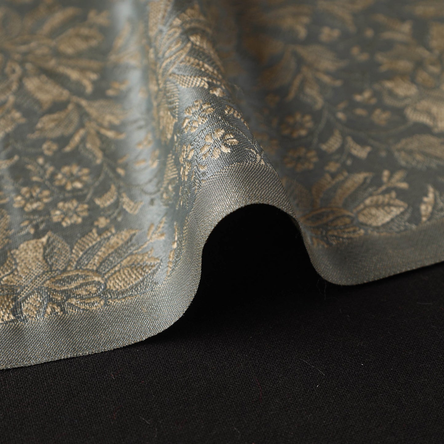 Grey Semi Silk Brocade Banarasi Fabric