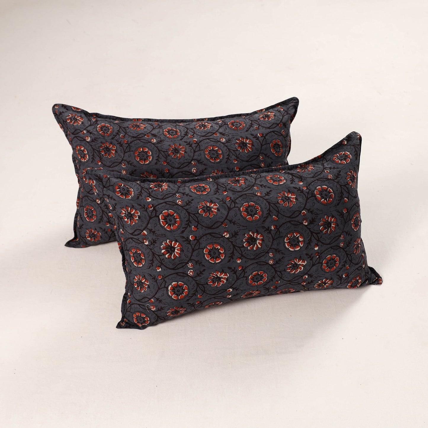 Grey - set of 2 bagru cotton pillow covers 35 - handcrafted