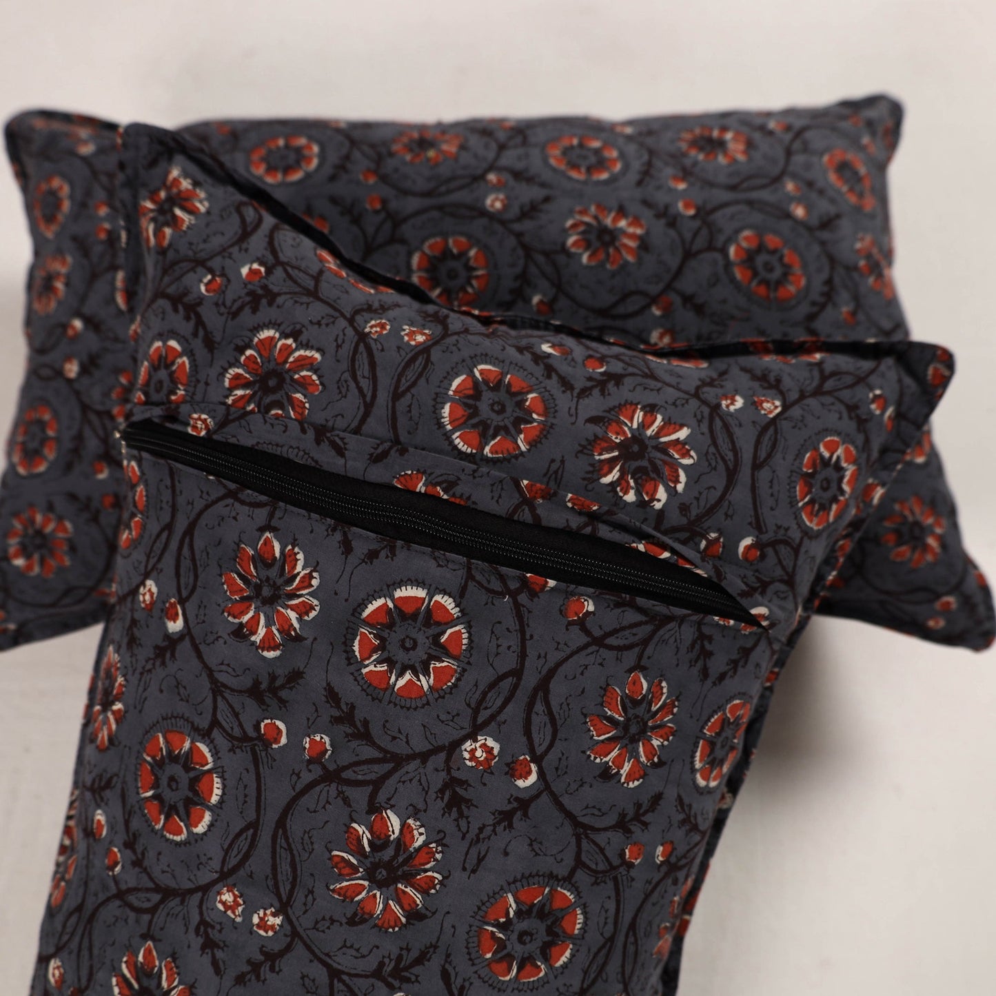 Grey - set of 2 bagru cotton pillow covers 35 - handcrafted