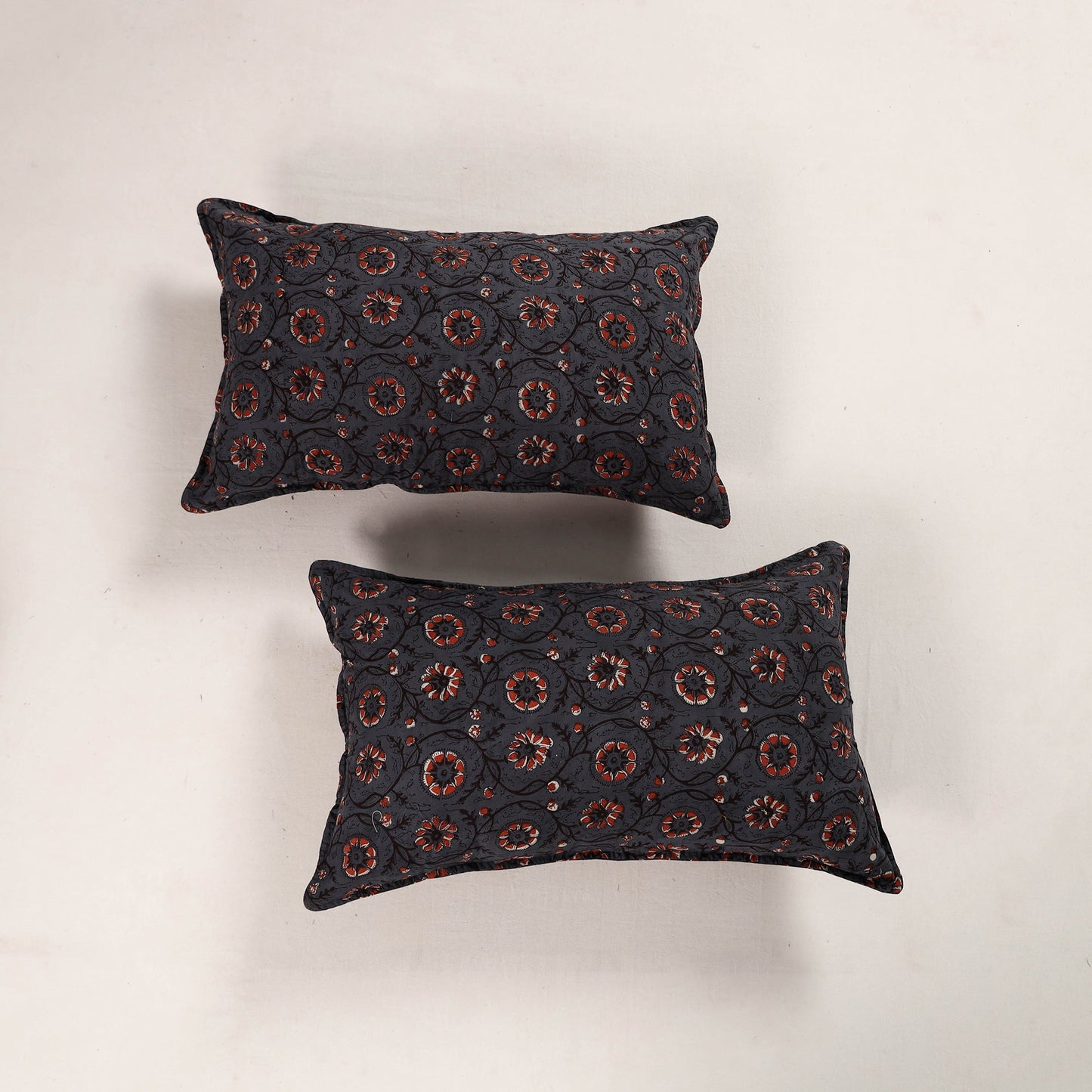 Grey - set of 2 bagru cotton pillow covers 35 - handcrafted
