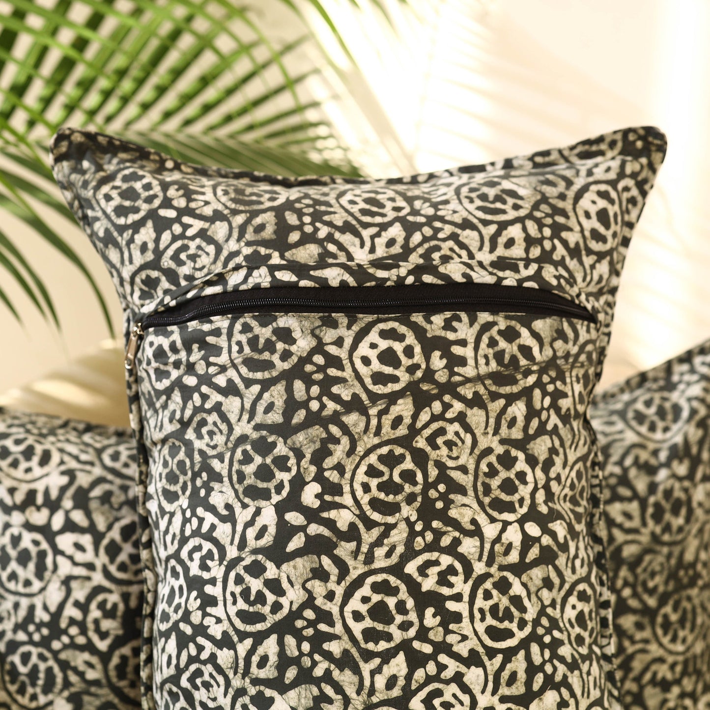 Buy Set of 2 Grey Hand Batik Print Cotton Pillow Covers