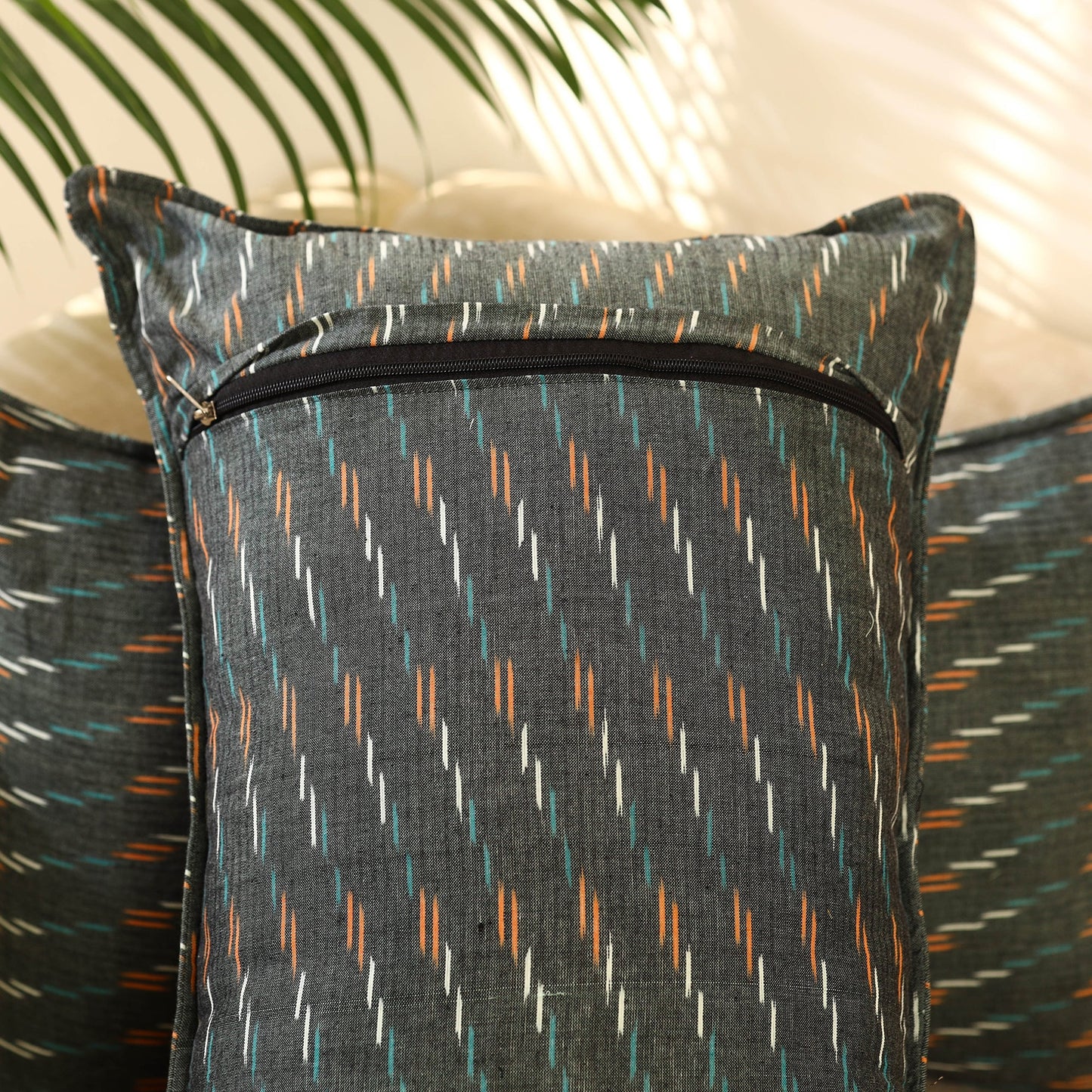 Set of 2 Grey Pochampally Ikat Cotton Pillow Covers