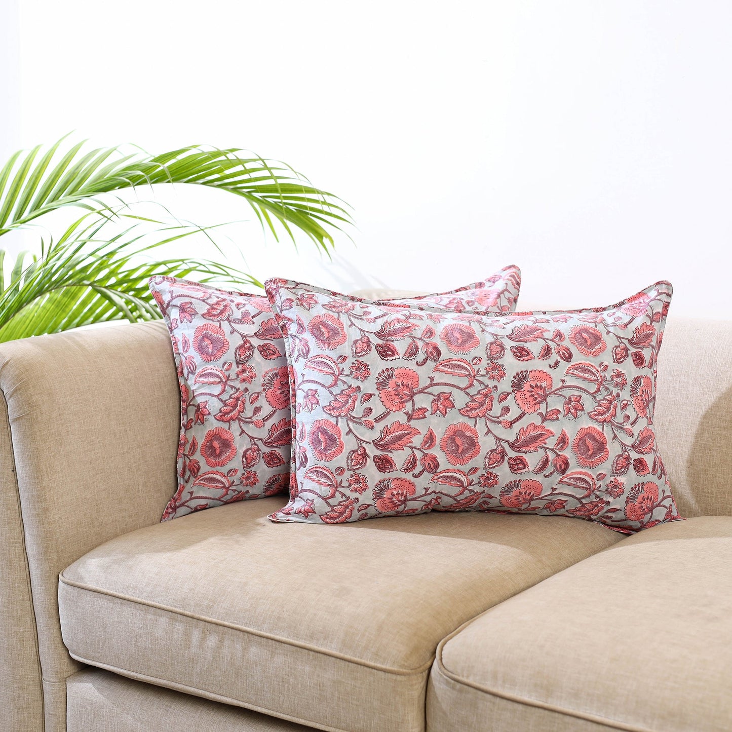 Grey - set of 2 sanganeri pillow covers 21 - handcrafted