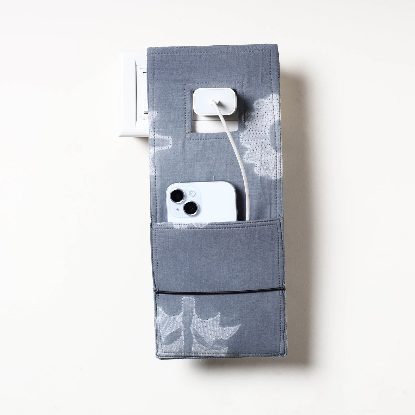 Grey Shibori Tie-Dye Cotton Mobile Charging Holder