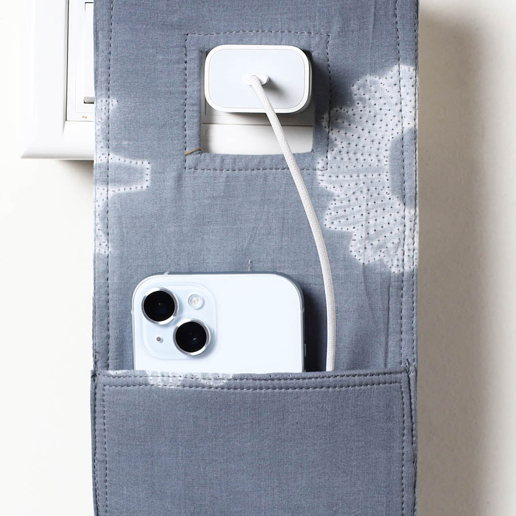 Grey Shibori Tie-Dye Cotton Mobile Charging Holder