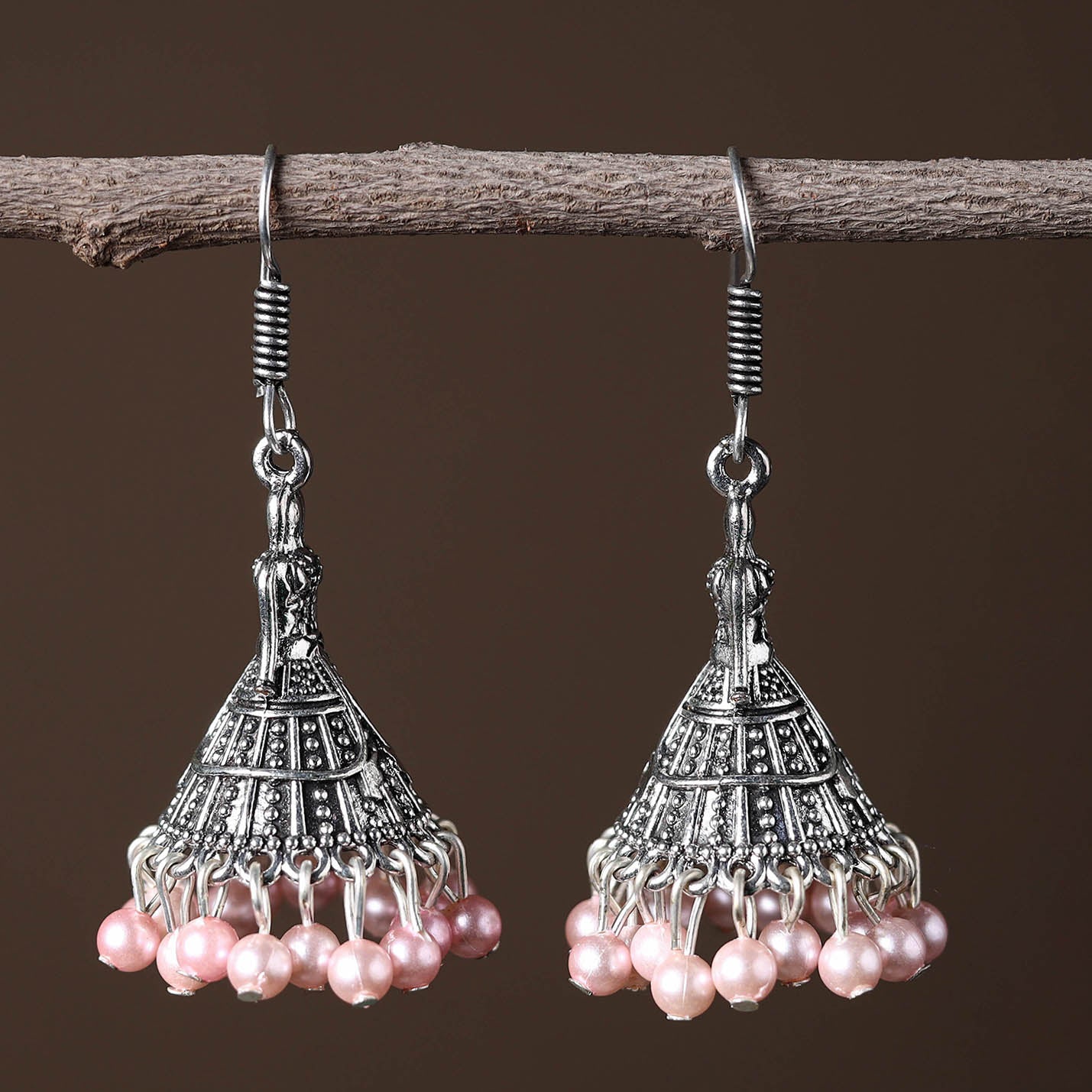 Grey - shuchi handcrafted gs beadwork jhumki earrings