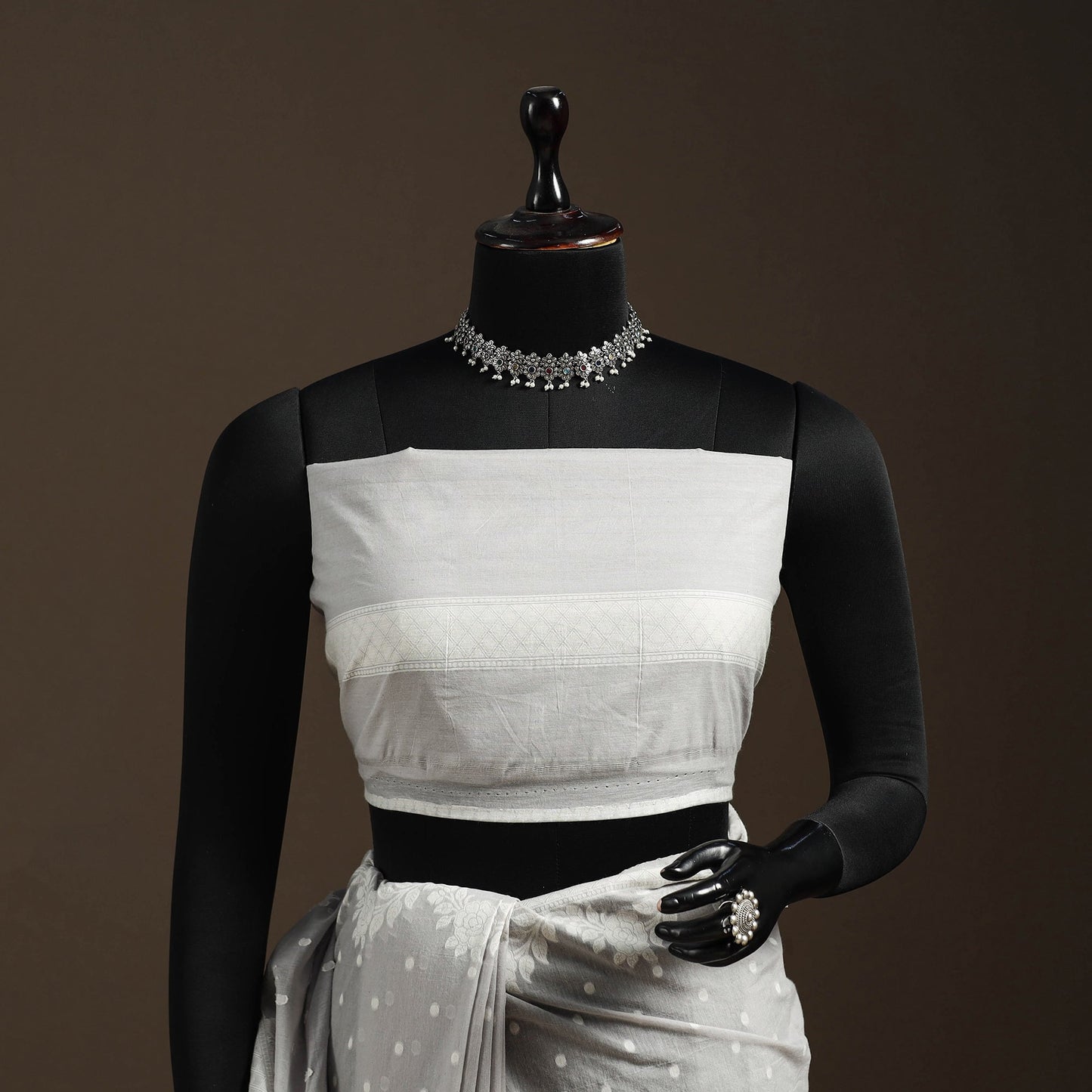 Grey - silk cotton cutwork buti banarasi saree 52