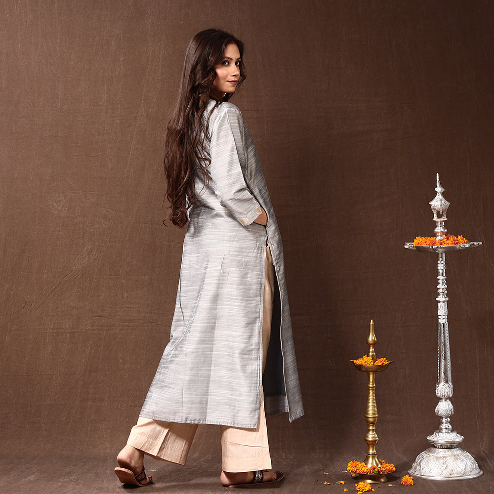 Buy Gray Silk Plain Long Kurta Online l iTokri.com