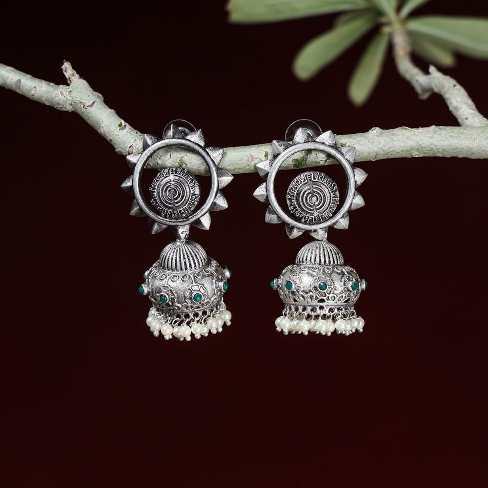 Special Oxidised Brass Base Antique Silver Finish Jhumki Earrings Online l iTokri.com