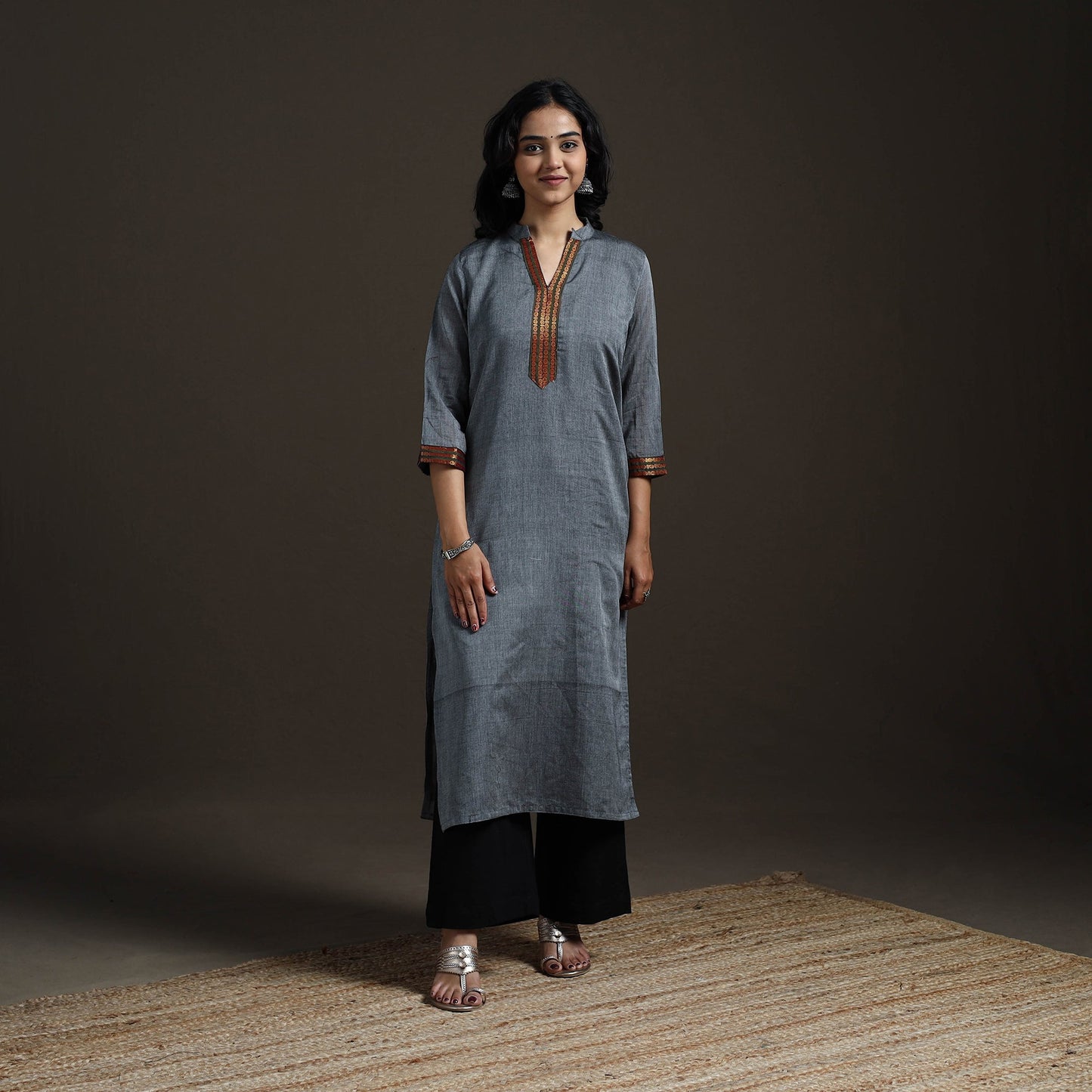 Straight cotton dharwad kurta for women 22 - handcrafted