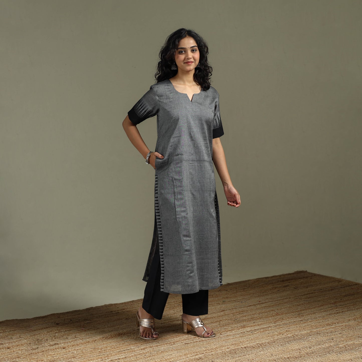 Straight cotton dharwad kurta for women 25 - handcrafted
