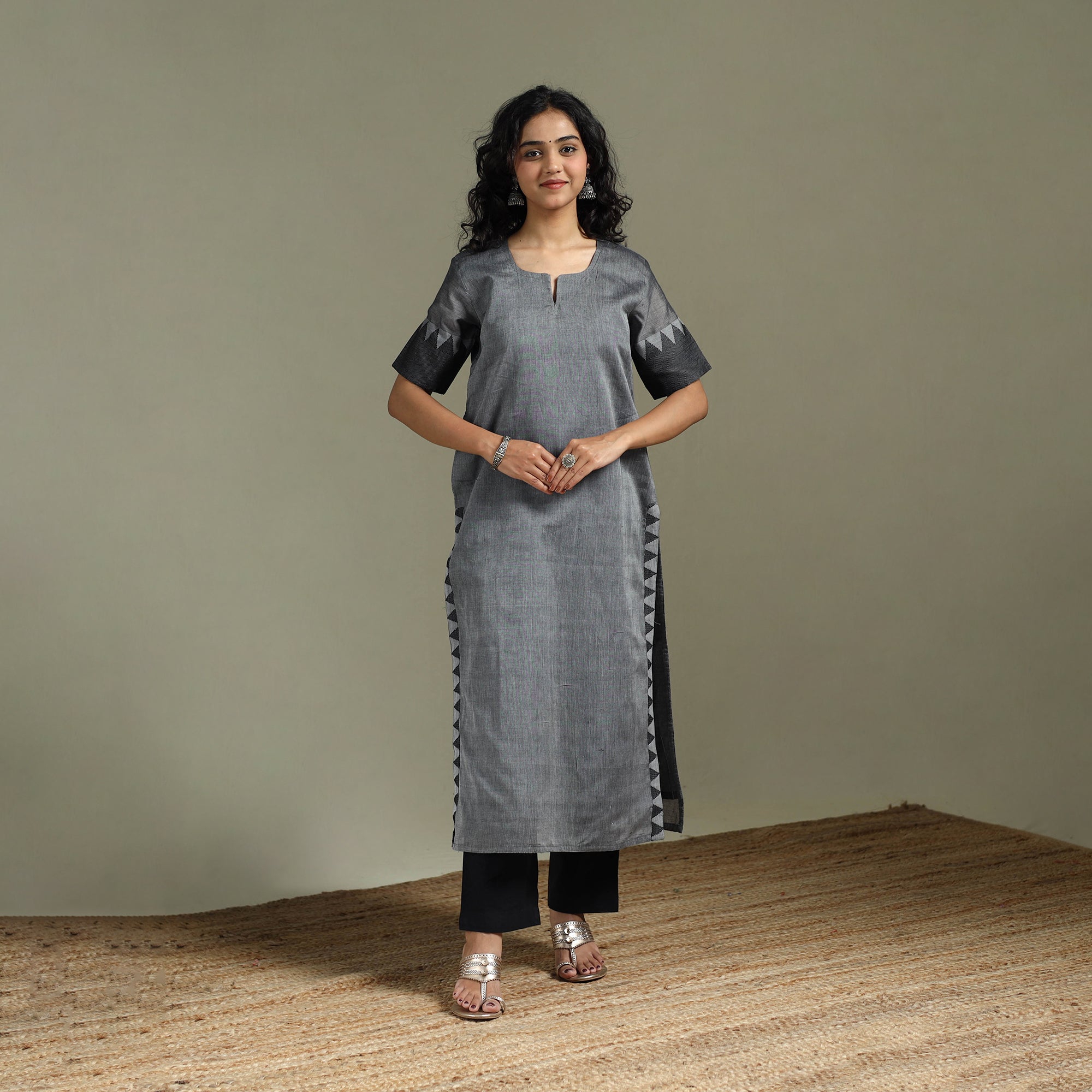 Grey - Straight Cotton Dharwad Long Kurta for women 28