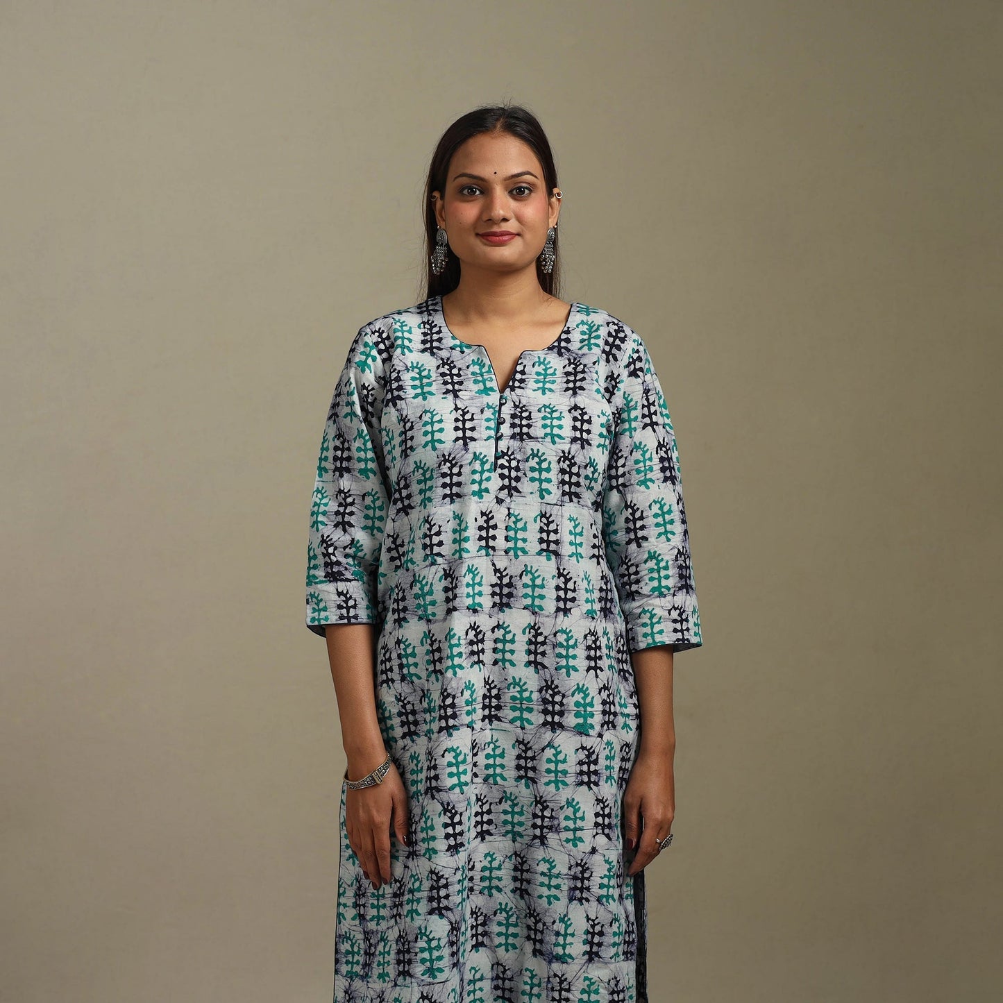 Straight cotton hand batik kurta for women 32 - handcrafted