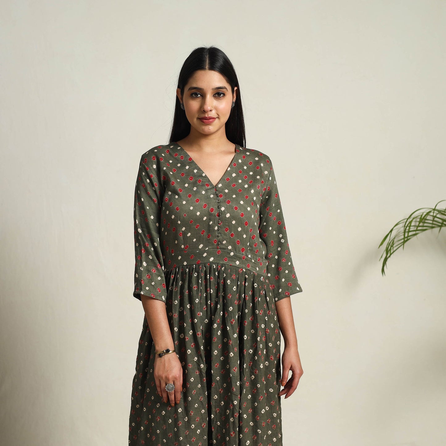 Buy Grey Tie & Dye Cotton Flared Bandhani Dress