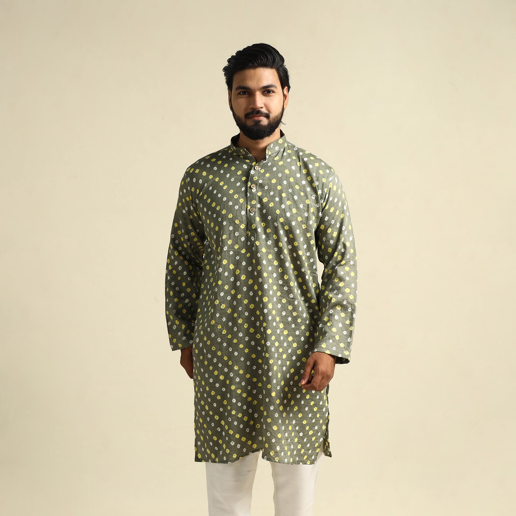 Maroon - Purple - Tie-Dye Mul Cotton Short Bandhani Kurta for Men 05