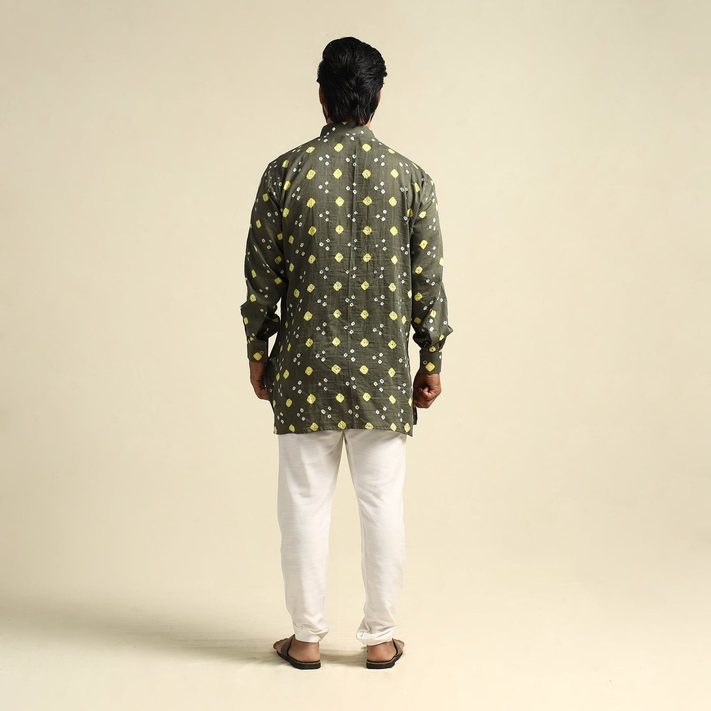 Grey Tie-Dye Cotton Short Bandhani Kurta for Men