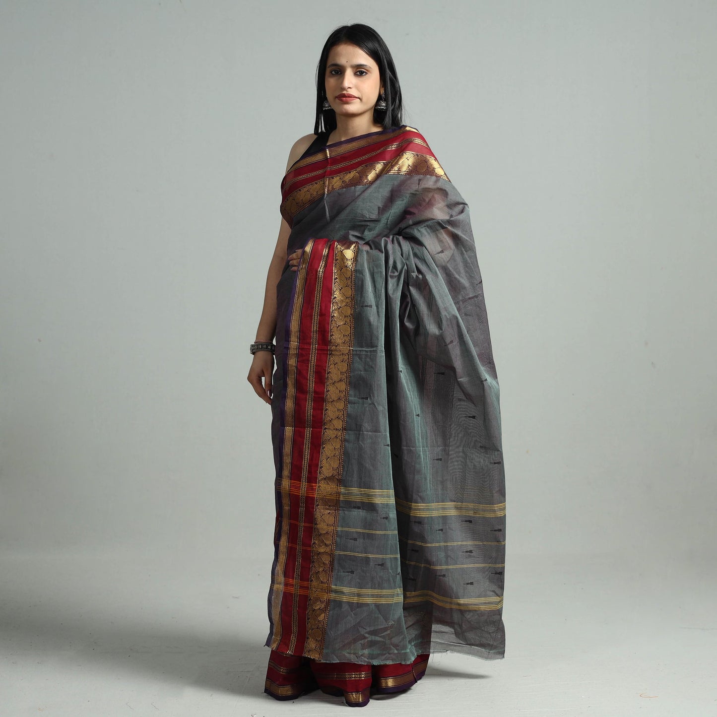 Traditional Kanchipuram Cotton Saree with Zari Border