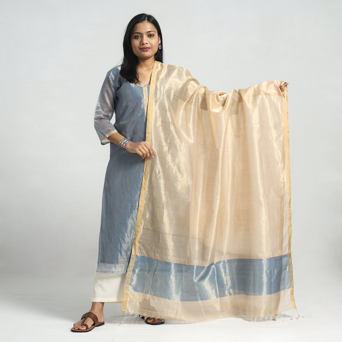 Traditional Maheshwari Handloom Silk Cotton Kurta with Dupatta Set