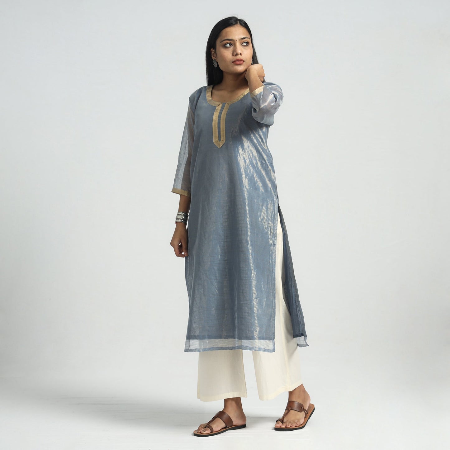Traditional Maheshwari Handloom Silk Cotton Kurta with Dupatta Set