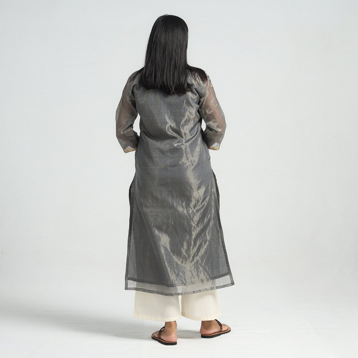 Traditional Maheshwari Handloom Silk Cotton Tissue Zari Work Kurta with Dupatta Set Online at iTokri.com