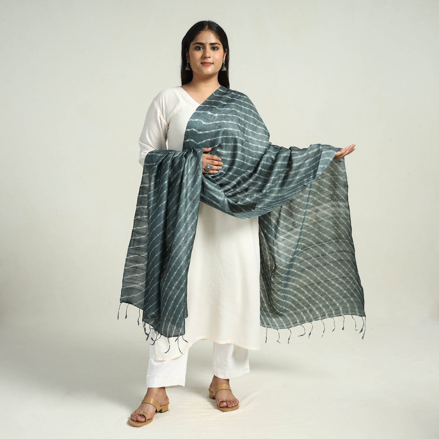 Traditional Tie & Dye Tussar Silk Leheriya Dupatta