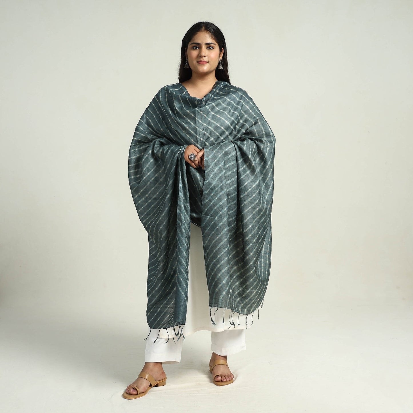 Traditional Tie & Dye Tussar Silk Leheriya Dupatta