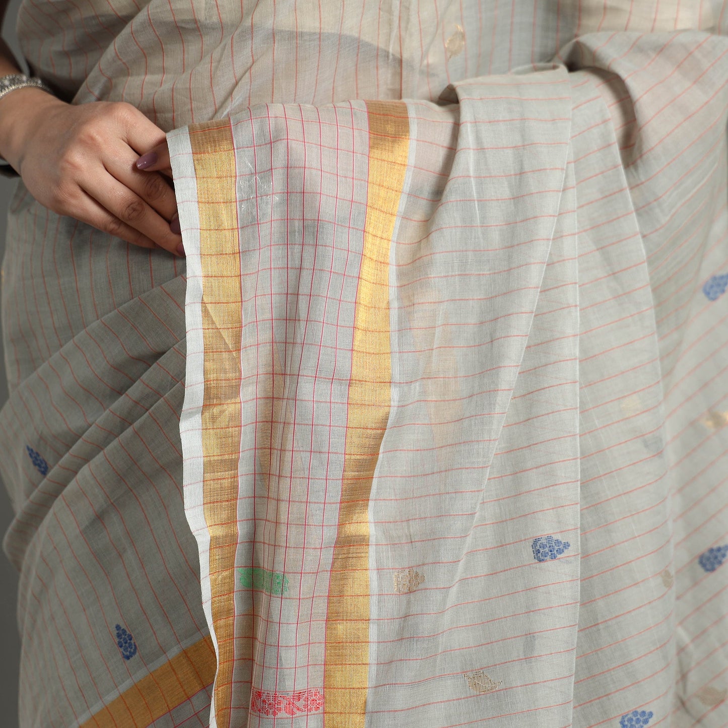 Traditional Venkatagiri Handloom Cotton Stripe Saree with Thread & Zari Buti 36