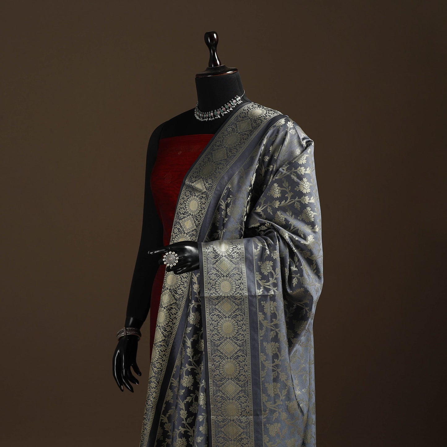 Zari work banarasi silk dupatta 17 - handcrafted